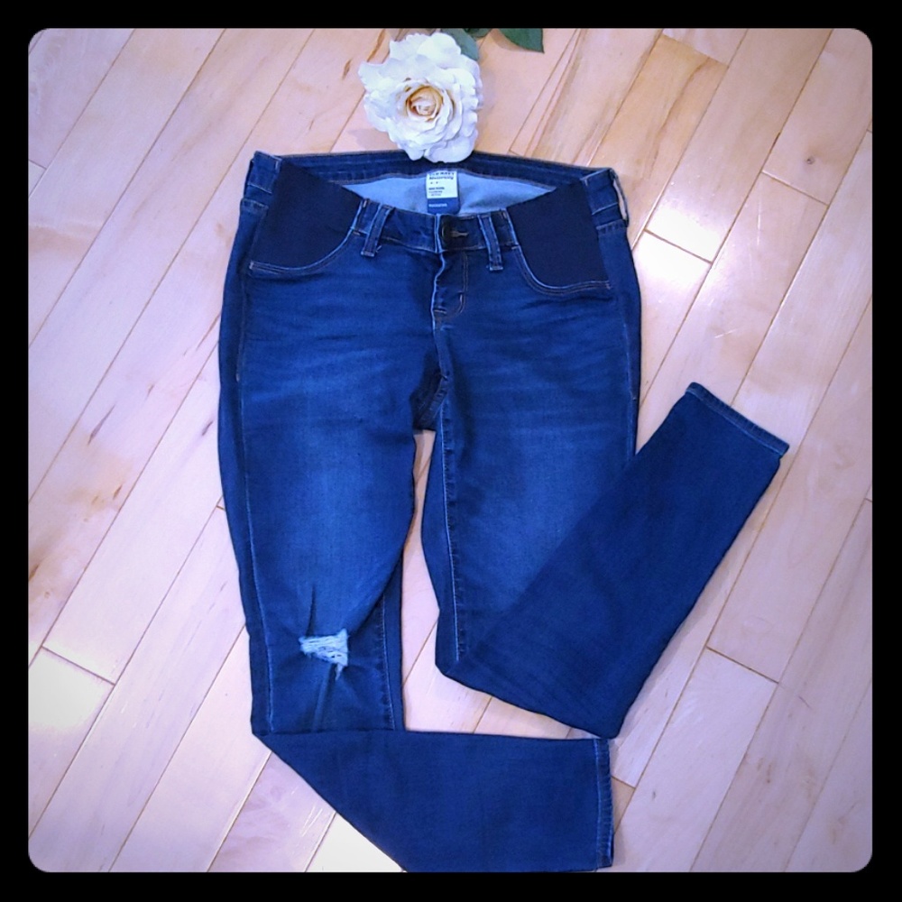 Maternity Dark Wash Distressed Jeggings